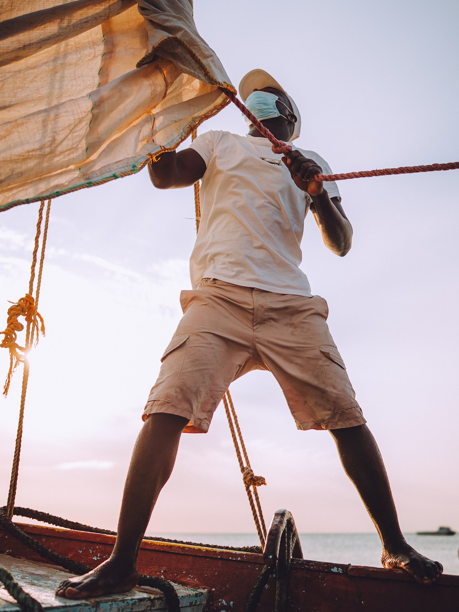 Sailor working on boat
